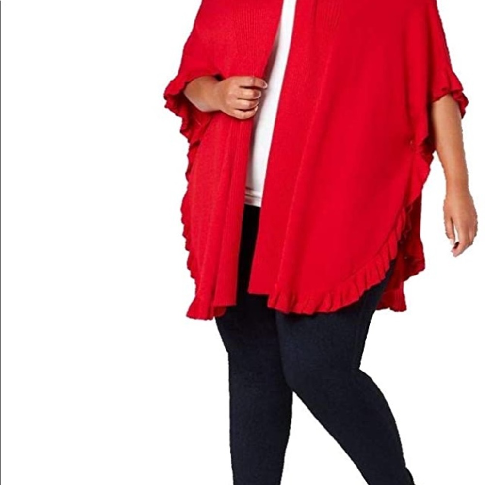 Joseph A red ruffle sweater cardigan open front L